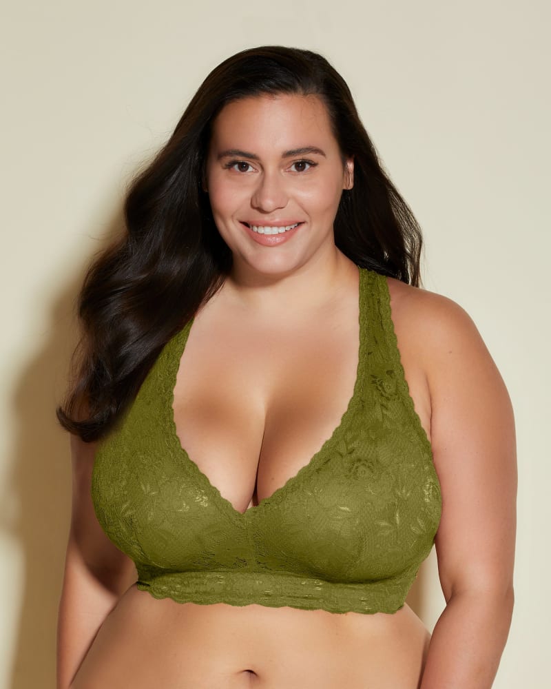 Front of a model wearing a size M Ultra Curvy Racie Racerback Bralette in Aloe by Cosabella. | dia_product_style_image_id:285072